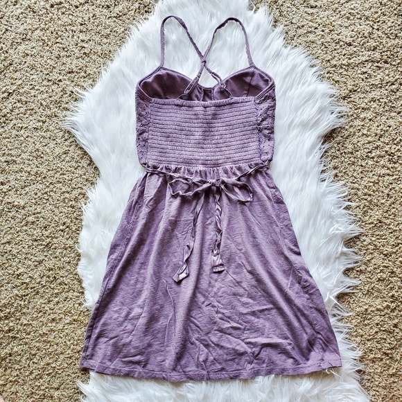 AEO Purple Floral Lace Smocked Mini Dress - Picture 6 of 6